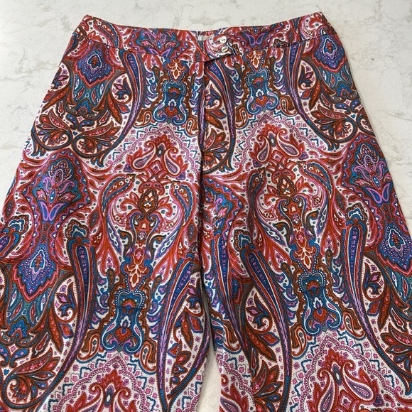 120% Lino Linen Wide Leg Trouser Pants Women’s Paisley Size 42 Pink Purple Red - Picture 3 of 17